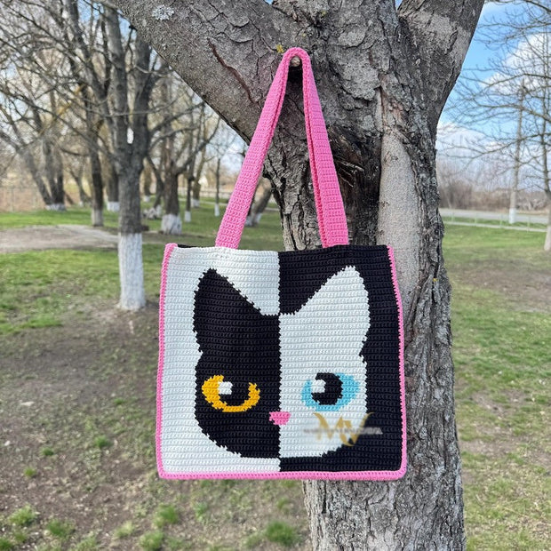 Face Black and white cat Bag Crochet Pattern